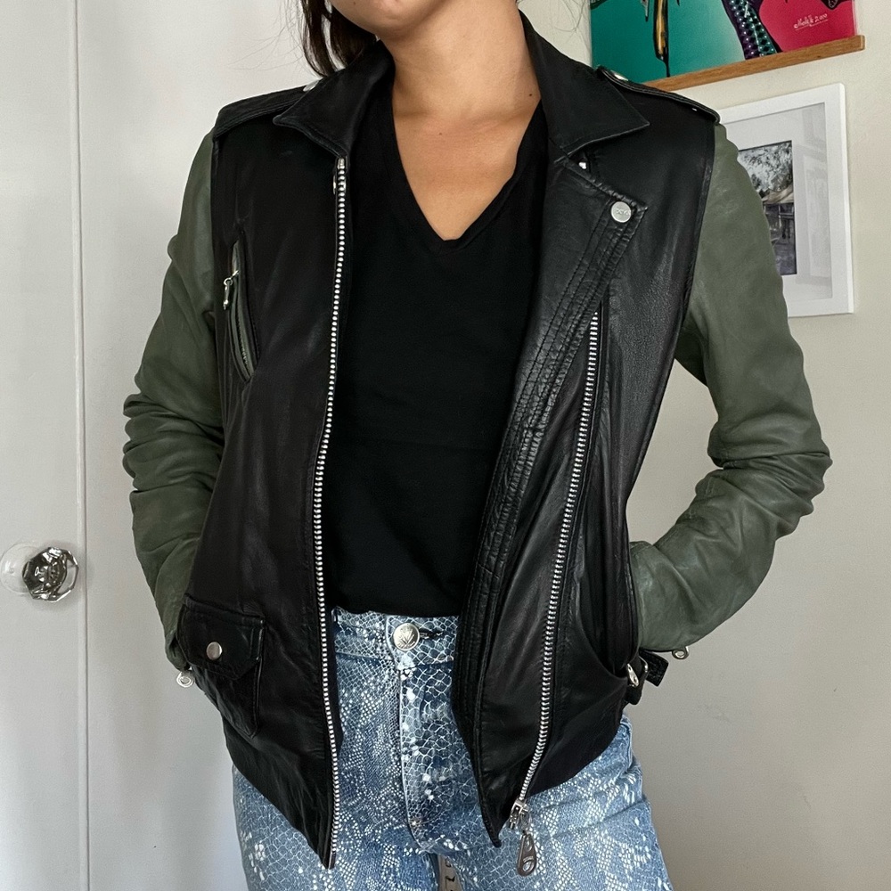 Doma Two Tone Leather Biker Jacket
